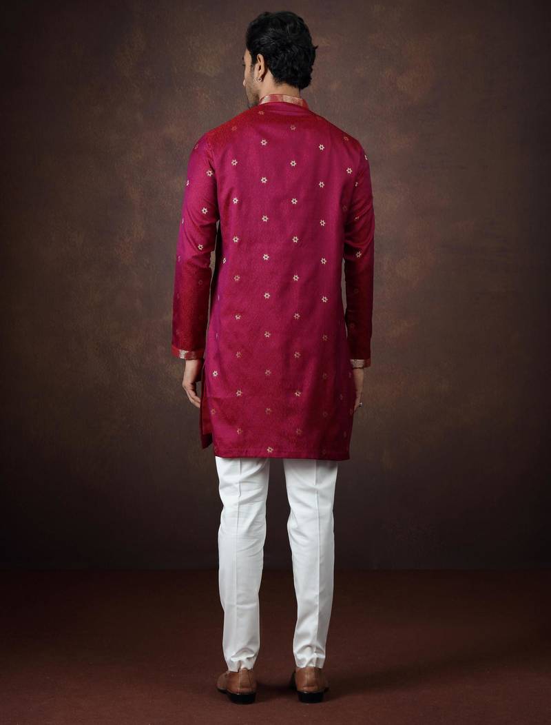 Pink jacquard kurta pajama for men