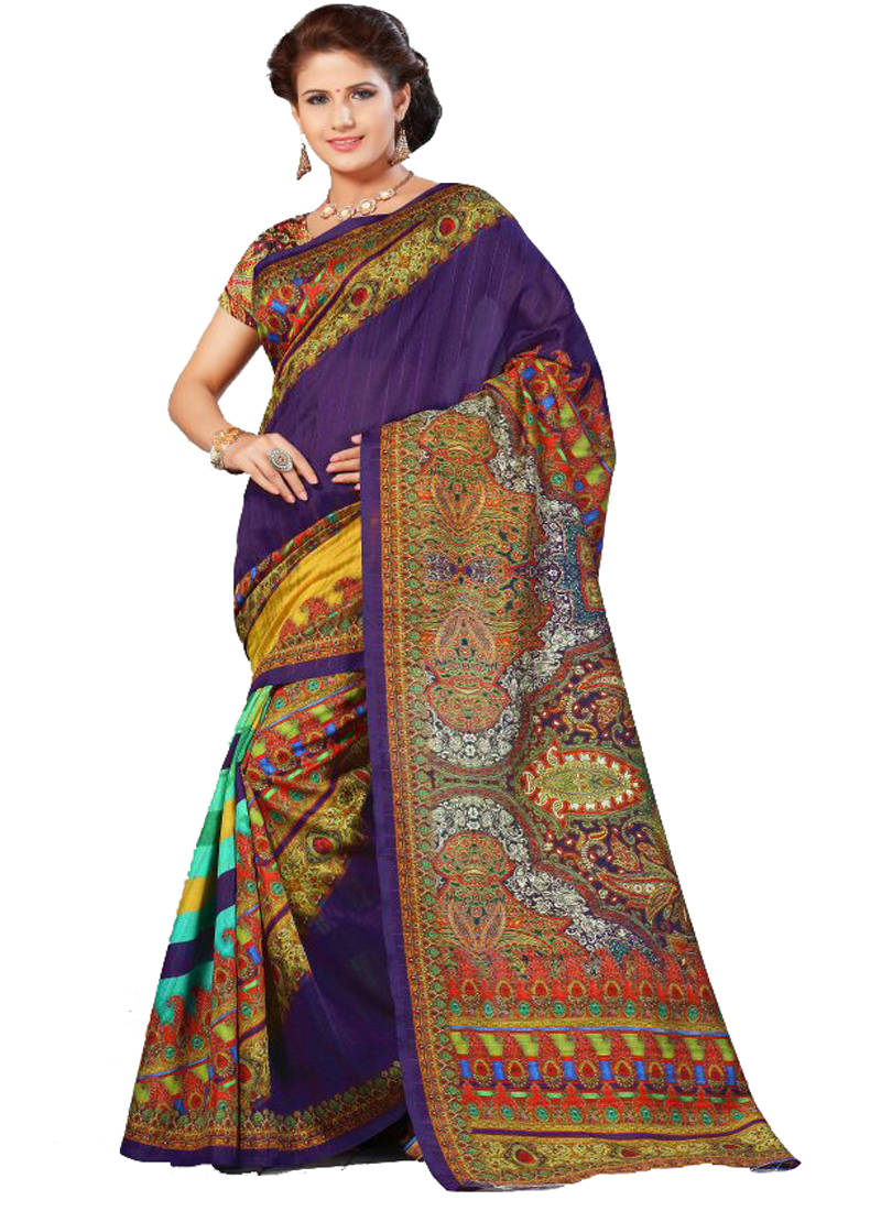 Women's Cotton Blend Multicolored Printed Designer Saree With Blouse Piece