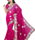 pink embroidered georgette saree with blouse