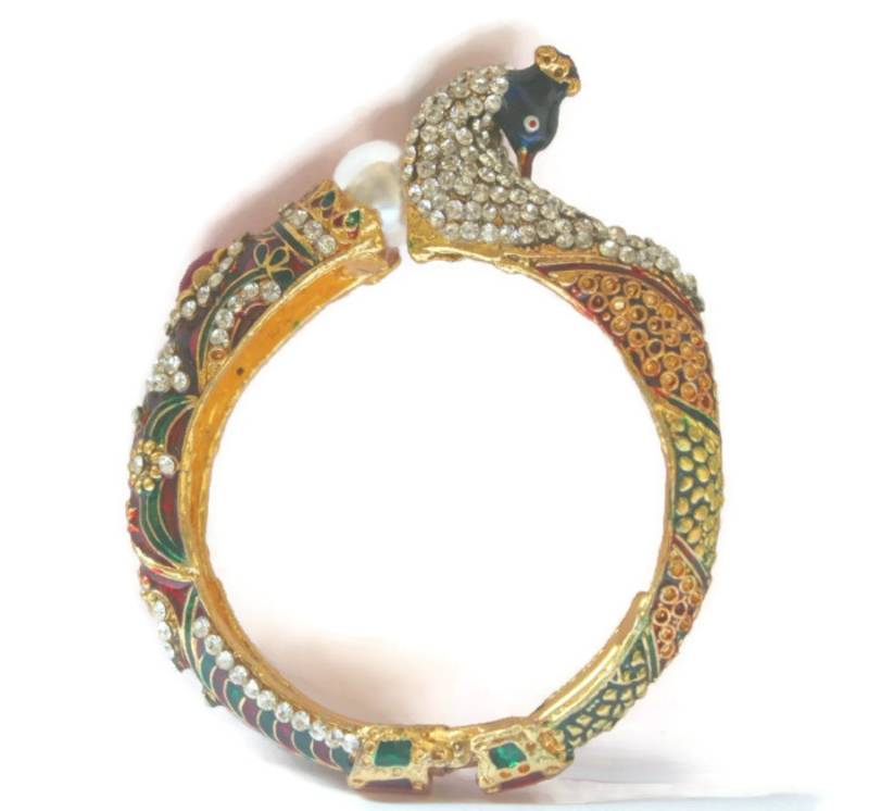 Diamante Meenakari Peacock Kada