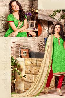 Light green chanderi printed chudidar dress unstitched salwar with dupatta
