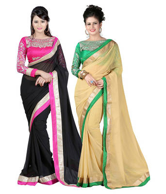 Black and Beige embroidered chiffon saree with blouse 1
