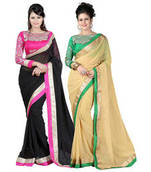 Black and Beige embroidered chiffon saree with blouse