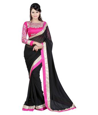 Black and Beige embroidered chiffon saree with blouse 2