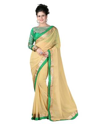 Black and Beige embroidered chiffon saree with blouse 3