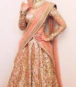 Golden shimmer net embroiderey  semi stitched lehenga choli