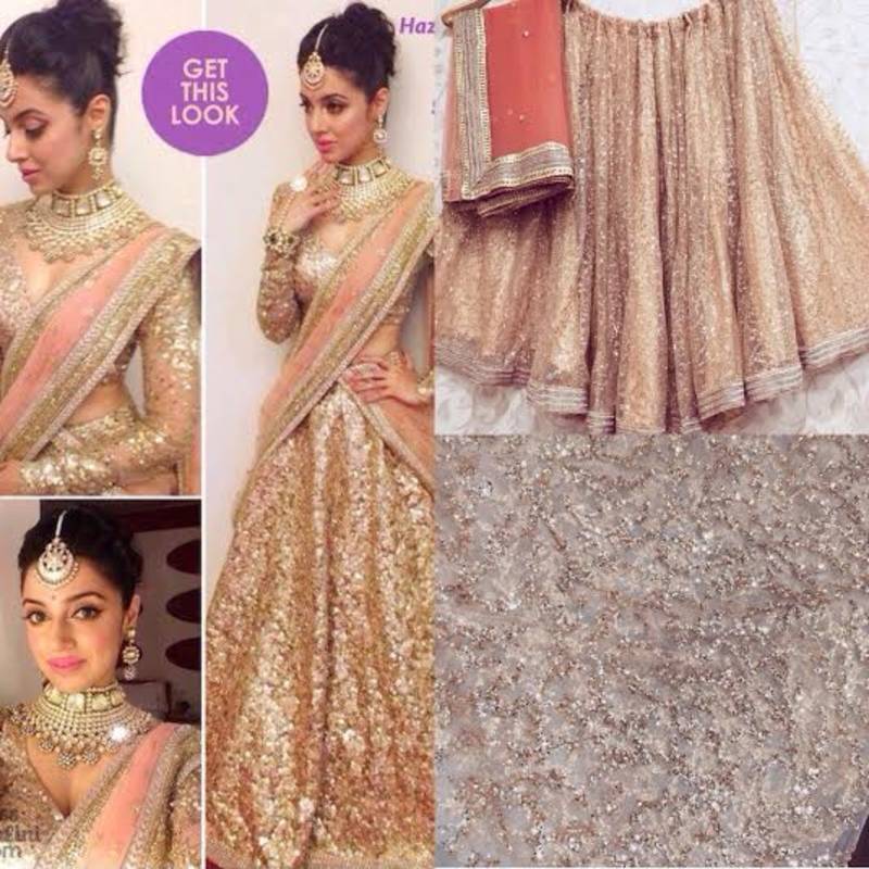 Golden shimmer net embroiderey  semi stitched lehenga choli