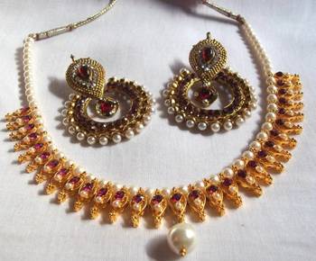 Maroon Polki Necklace Set 1