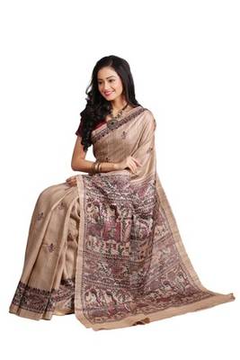 Multicolor Printed Raw Silk saree with blouse 2