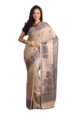 Black Printed Raw Silk saree with blouse 1