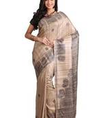 Black Printed Raw Silk saree with blouse