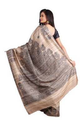 Black Printed Raw Silk saree with blouse 2