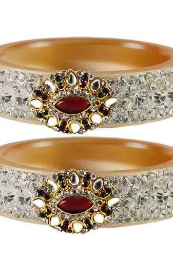 Stone Studded Acrlic Brass Bangle