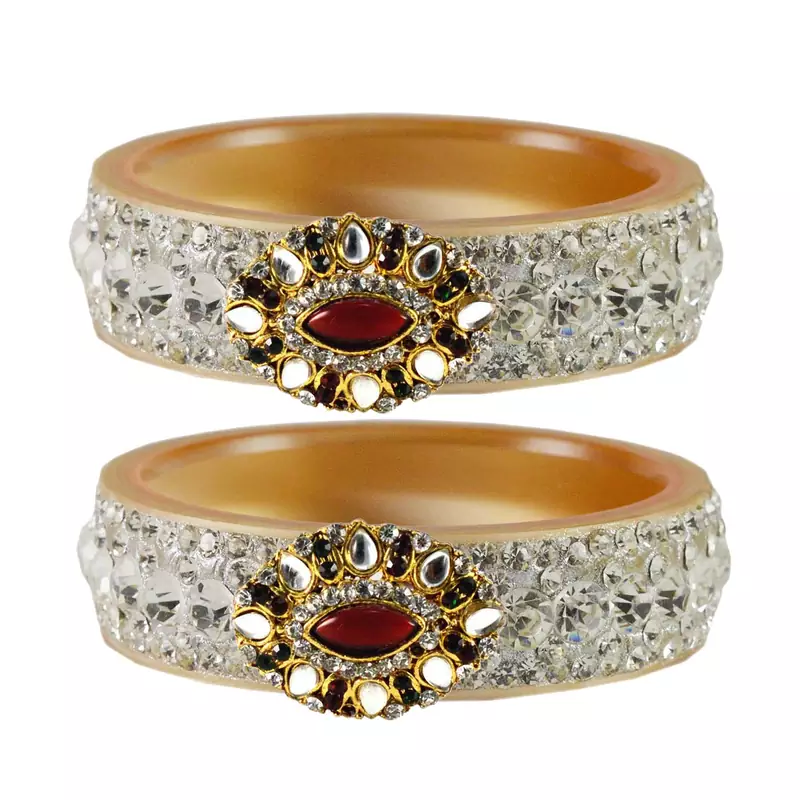 Stone Studded Acrlic Brass Bangle