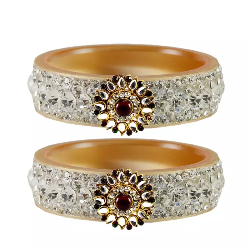 Stone Studded Acrlic Brass Bangle