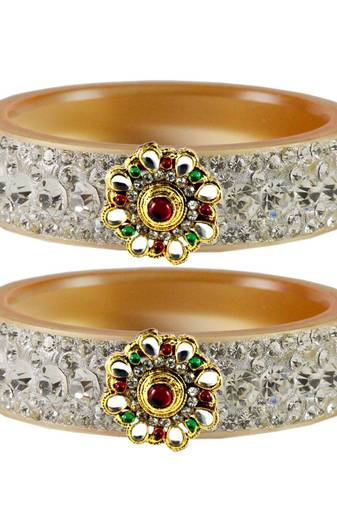 Stone Studded Acrlic Brass Bangle
