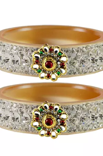 Stone Studded Acrlic Brass Bangle