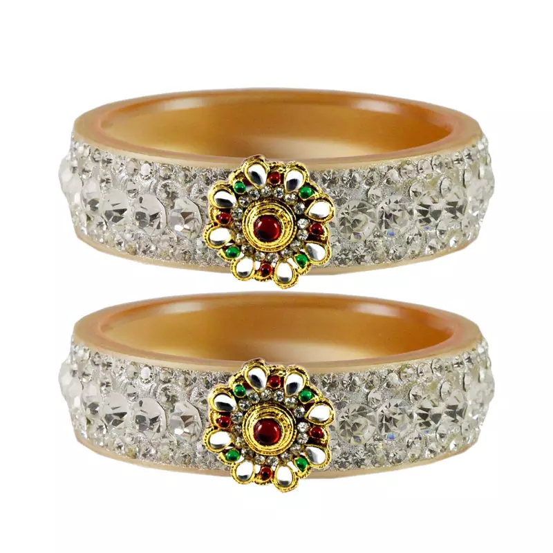 Stone Studded Acrlic Brass Bangle