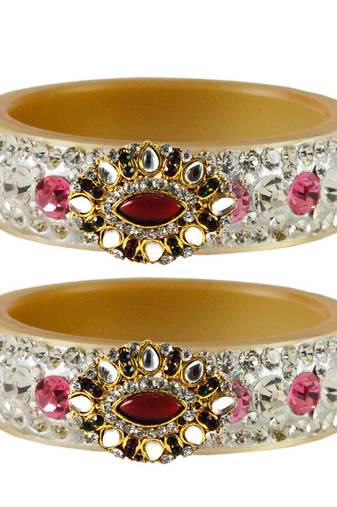 Stone Studded Acrlic Brass Bangle