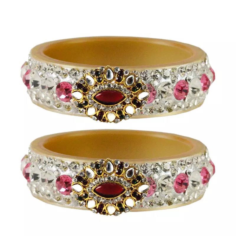 Stone Studded Acrlic Brass Bangle