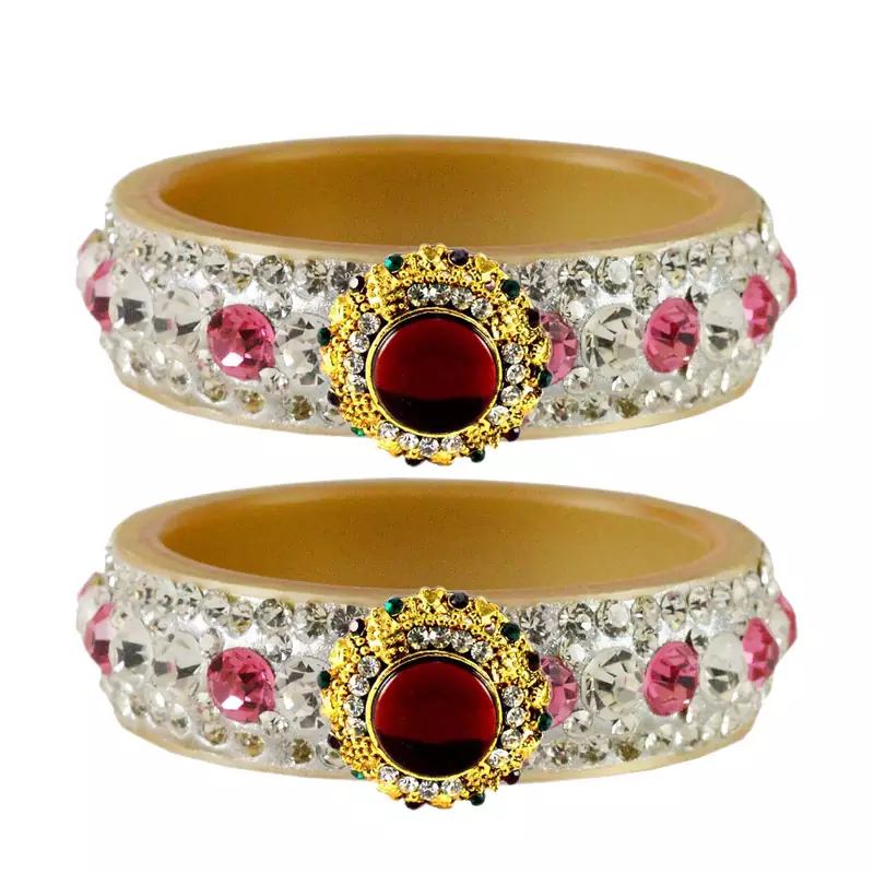 Stone Studded Acrlic Brass Bangle
