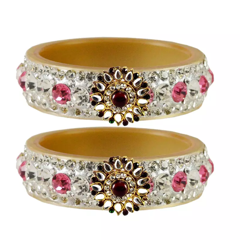 Stone Studded Acrlic Brass Bangle