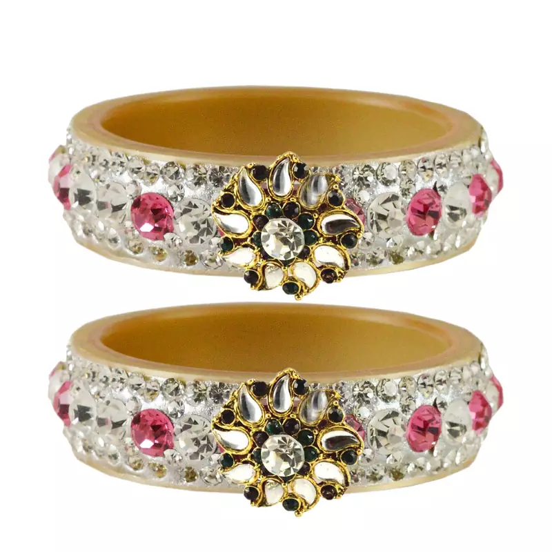 Stone Studded Acrlic Brass Bangle