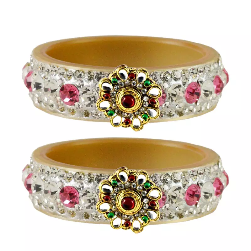 Stone Studded Acrlic Brass Bangle
