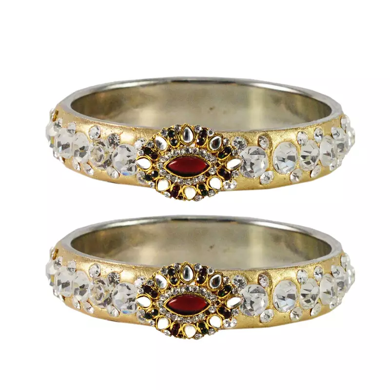 Stone Studded Acrlic Brass Bangle