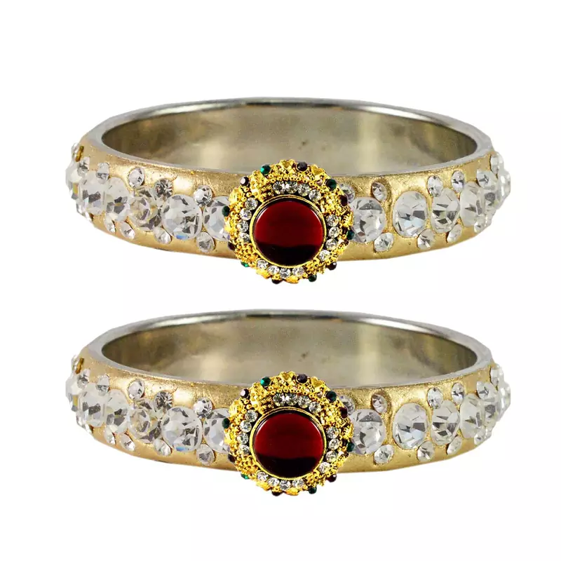 Stone Studded Acrlic Brass Bangle