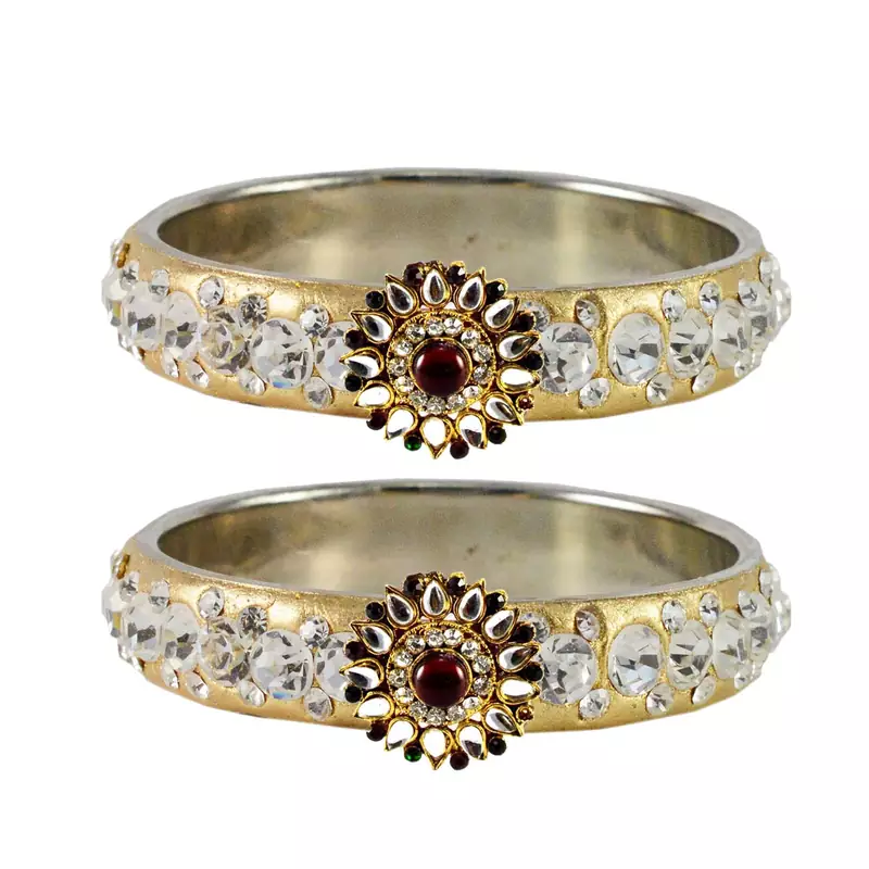 Stone Studded Acrlic Brass Bangle