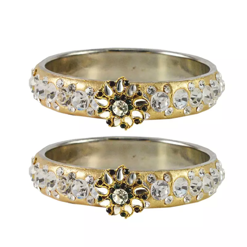 Stone Studded Acrlic Brass Bangle