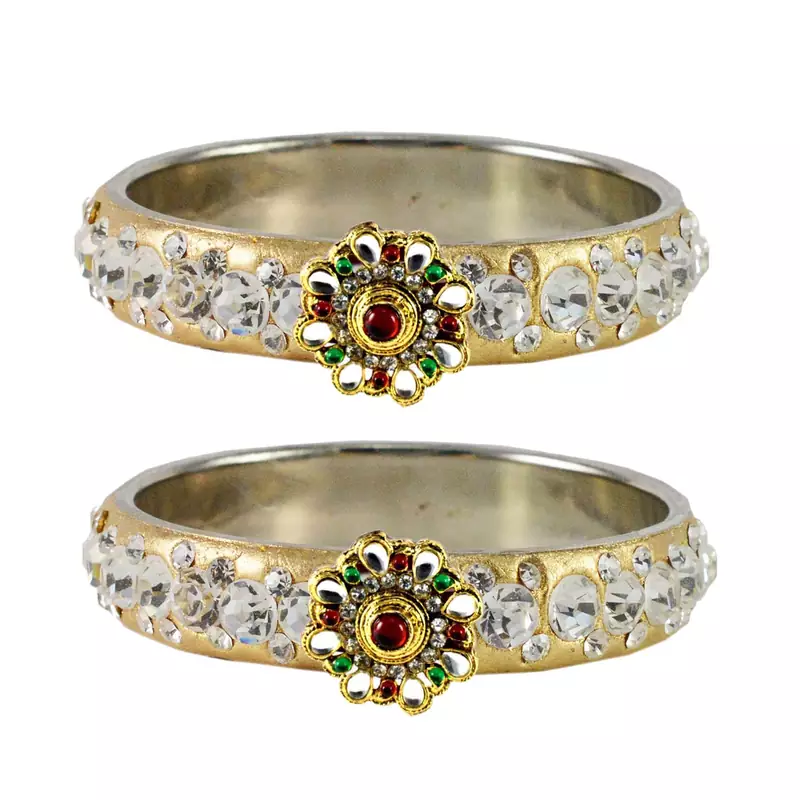 Stone Studded Acrlic Brass Bangle