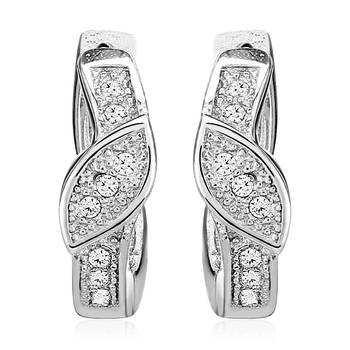 Sterling Silver Slender Leaf Bali Hoop earrings with CZ stones 1