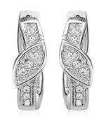 Sterling Silver Slender Leaf Bali Hoop earrings with CZ stones