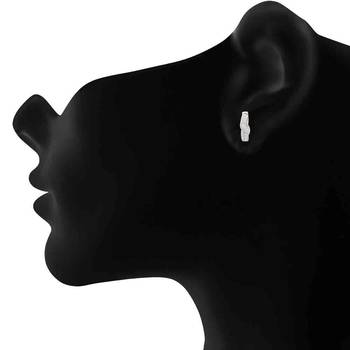 Sterling Silver Slender Leaf Bali Hoop earrings with CZ stones 2