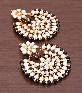 Black Beads and Kundan Embellished Dangler Earrings 1