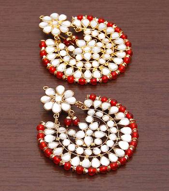Red Beads and Kundan Embellished Dangler Earrings 1