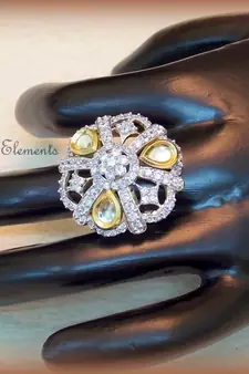 Fusion art, kundan and AD stud adjustable ring