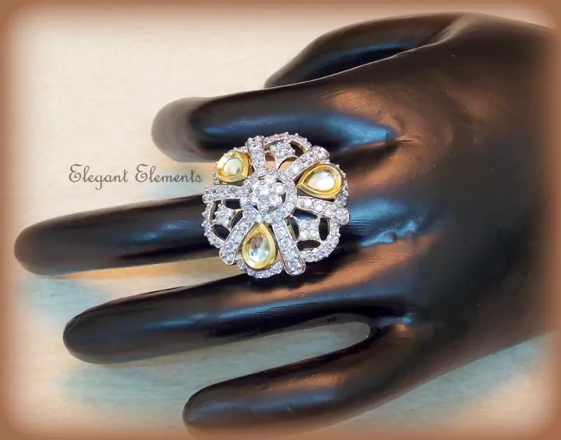 Fusion art, kundan and AD stud adjustable ring