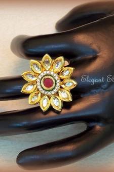 Lotus flower, kundan and AD stud adjustable ring
