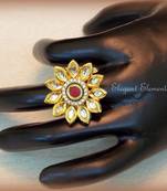 Lotus flower, kundan and AD stud adjustable ring