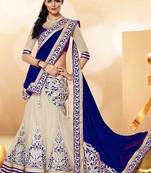 Cream and Navy Blue Embroidered Net,Silk Designer Lehngha Choli with blouse