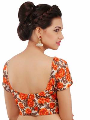 Orange Bhagalpuri Silk Stitched Blouse 2