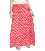Red Jaipuri Printed Cotton Long Skirt