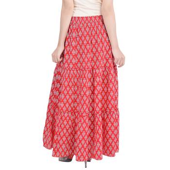 Red Jaipuri Printed Cotton Long Skirt 2