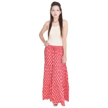 Red Jaipuri Printed Cotton Long Skirt 3