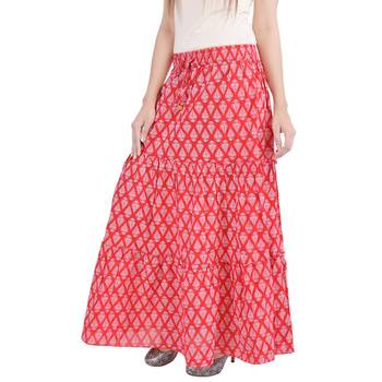 Red Jaipuri Printed Cotton Long Skirt 4