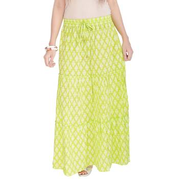 Light Green Jaipuri Printed Cotton Long Skirt