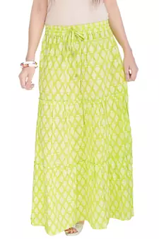 Light Green Jaipuri Printed Cotton Long Skirt
